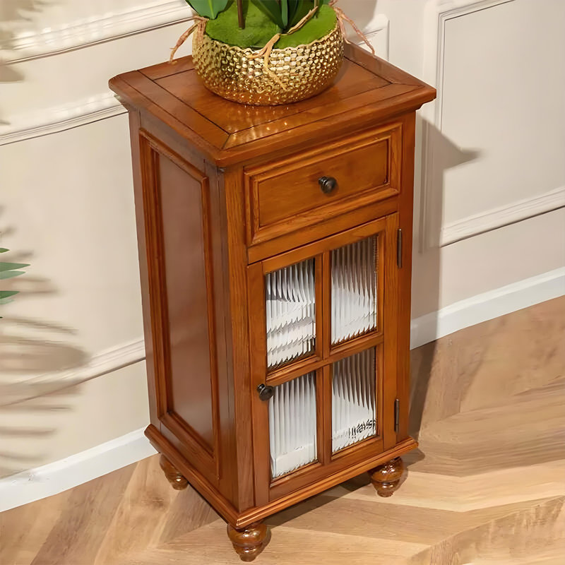 Armoire à vin 18,11 po de style américain en bois massif brun