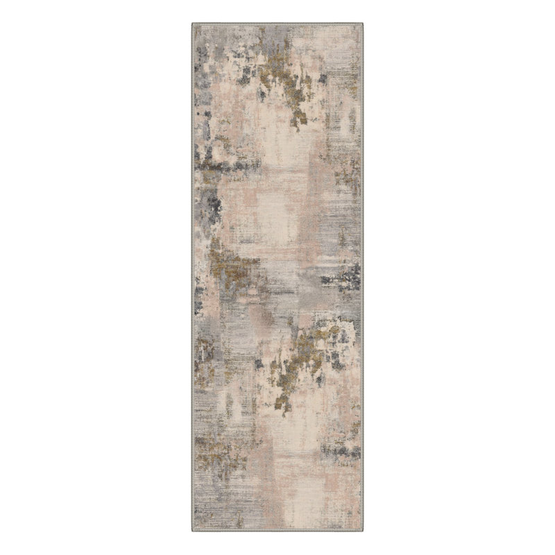 Mignone Lumo Abstract Machine Washable Grey / Beige Indoor Area Rug with Non-Slip Backing, Runner 2'3" x 6'