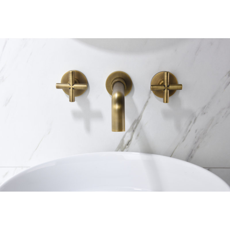 Wall Mounted Bathroom Sink Faucet With Pop-Up Drain (No Overflow), Bronze/Brushed Nickel