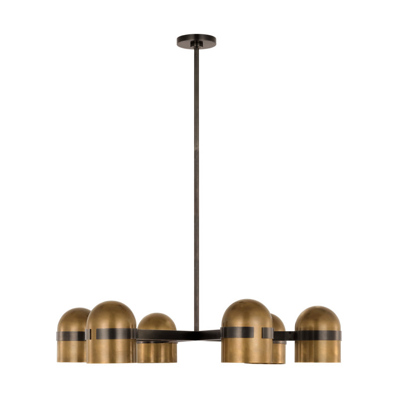Avroko Octavia 6-light chandelier in blackened bronze finish with bright worn brass shades