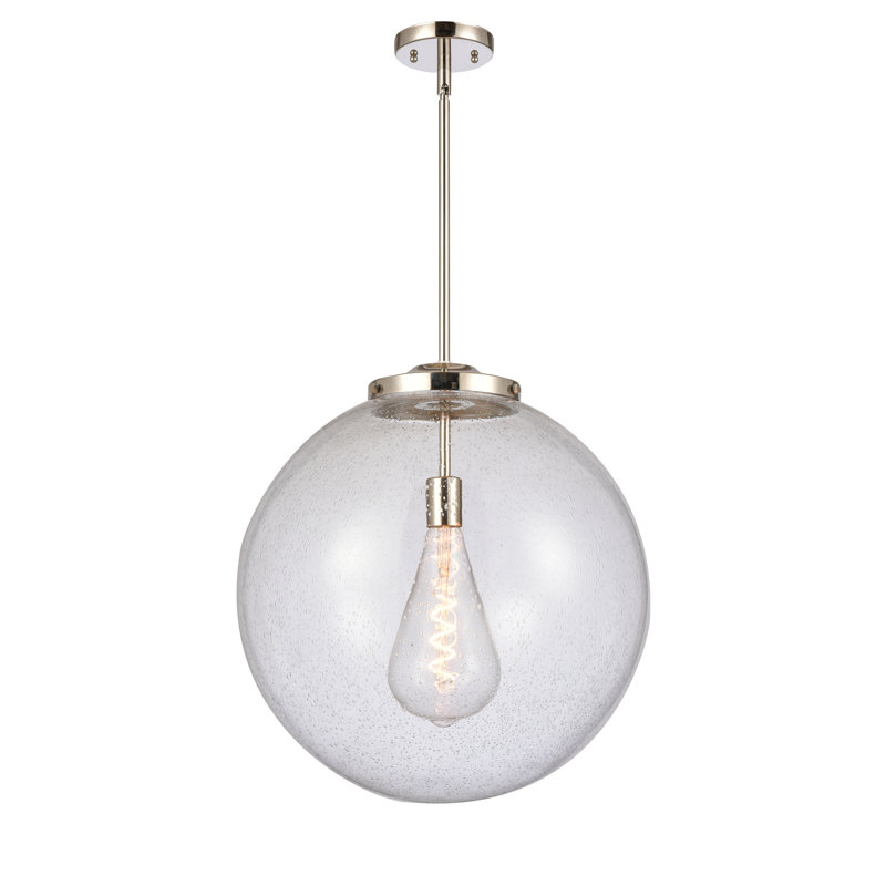 Luminaire suspendu sphère 1 lumière Frederick, H 17 po x l 16 po x P 16 po, Nickel poli, Grainé