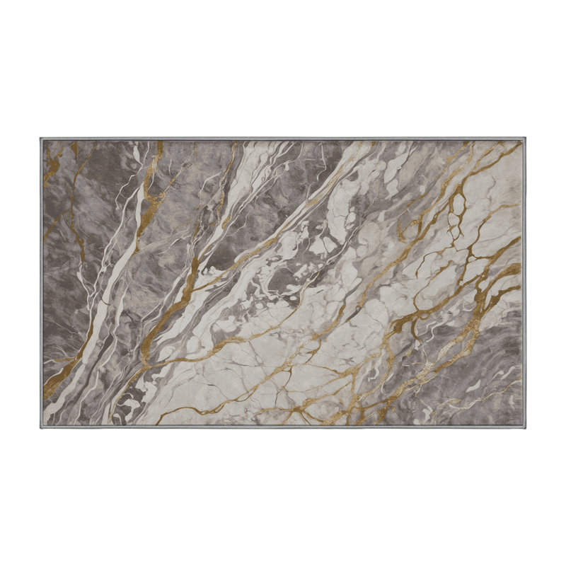 Machine Washable Gray Area Rug, Rectangle 2' x 5'