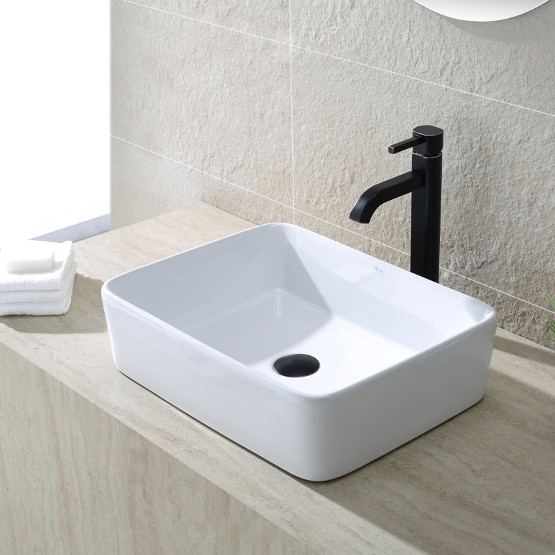 Ceramic Rectangular Vessel Bathroom Sink, Oil Rubbed Bronze