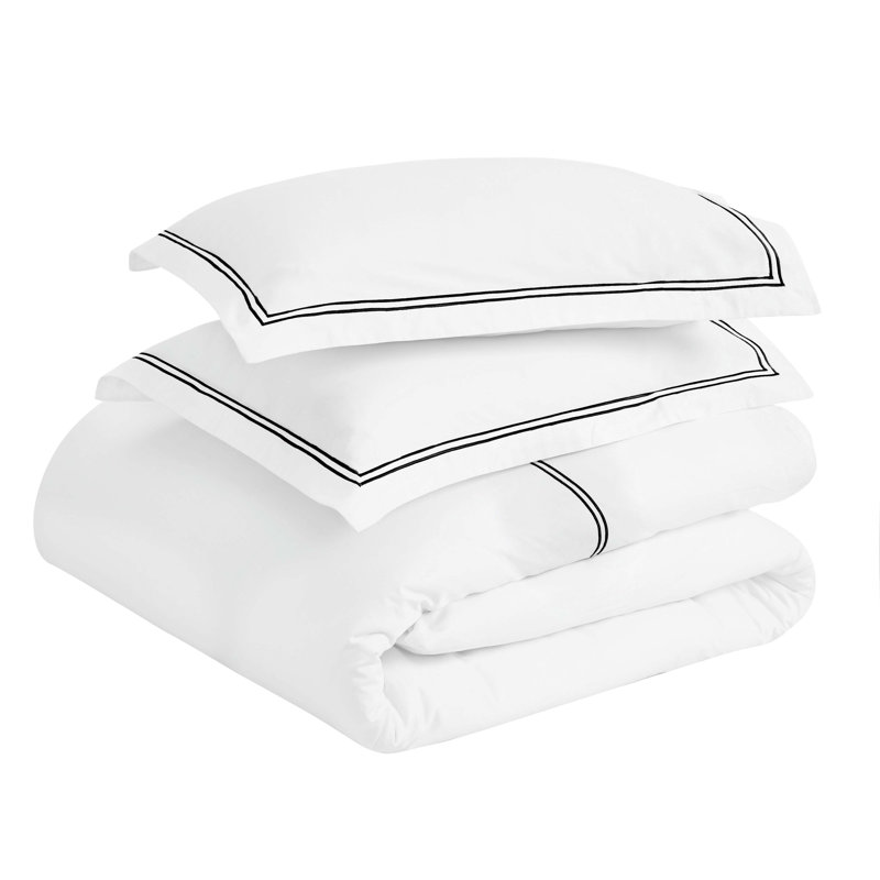 Ensemble de housse de couette brodée de 3 pièces en coton Fieldstone par Superior, White/Black