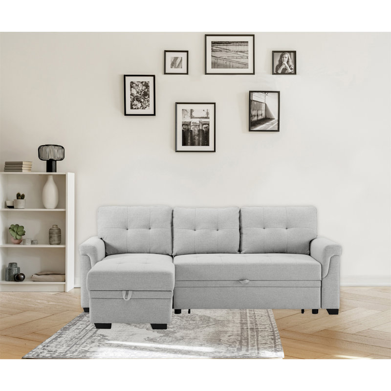 Canapé-lit modulaire réversible en lin gris clair 84 po Sierra, Lin gris pâle