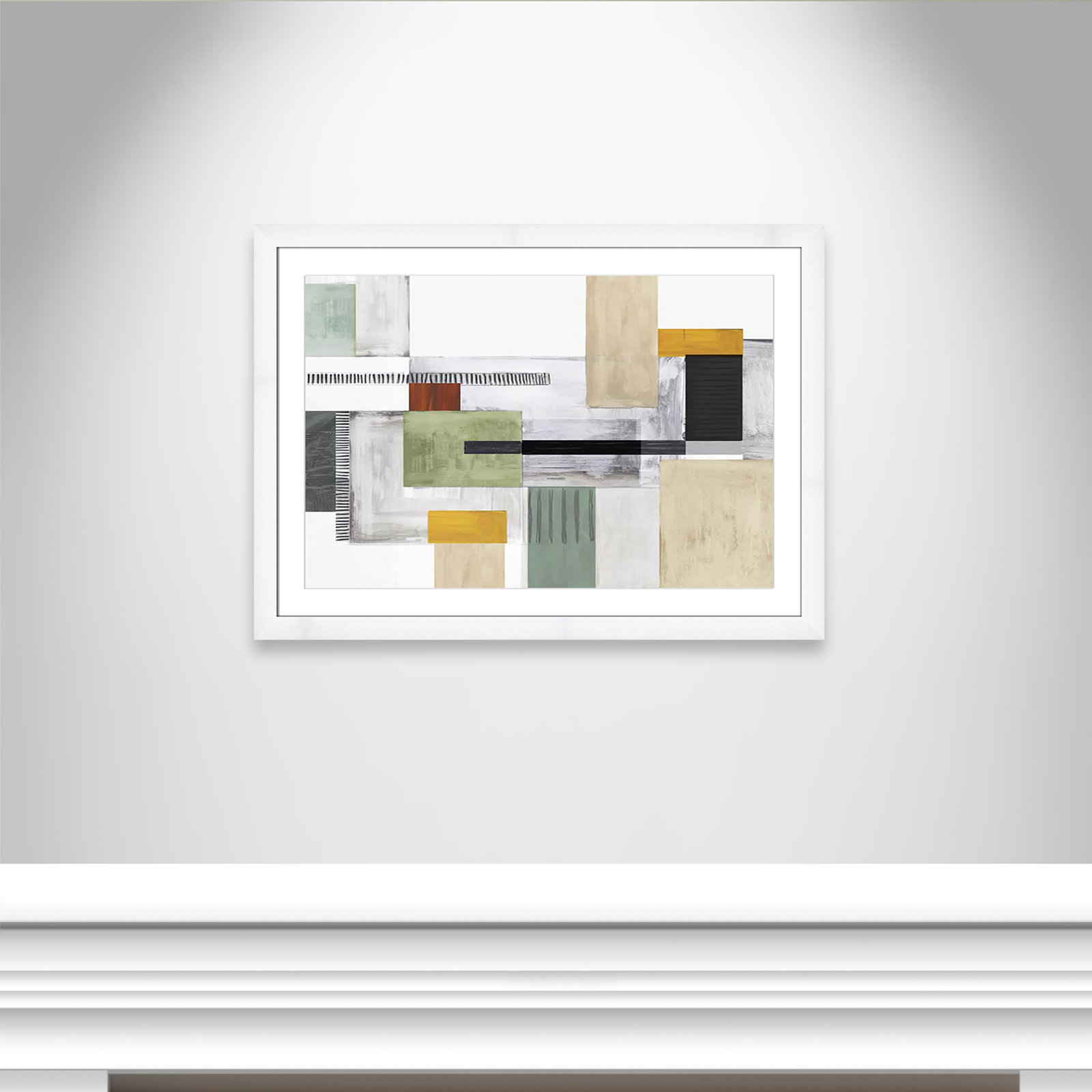 Playful Blocks Print by Tom Reeves, 27" H x 37" W x 1.25" D, White Cube Picture Framed, White