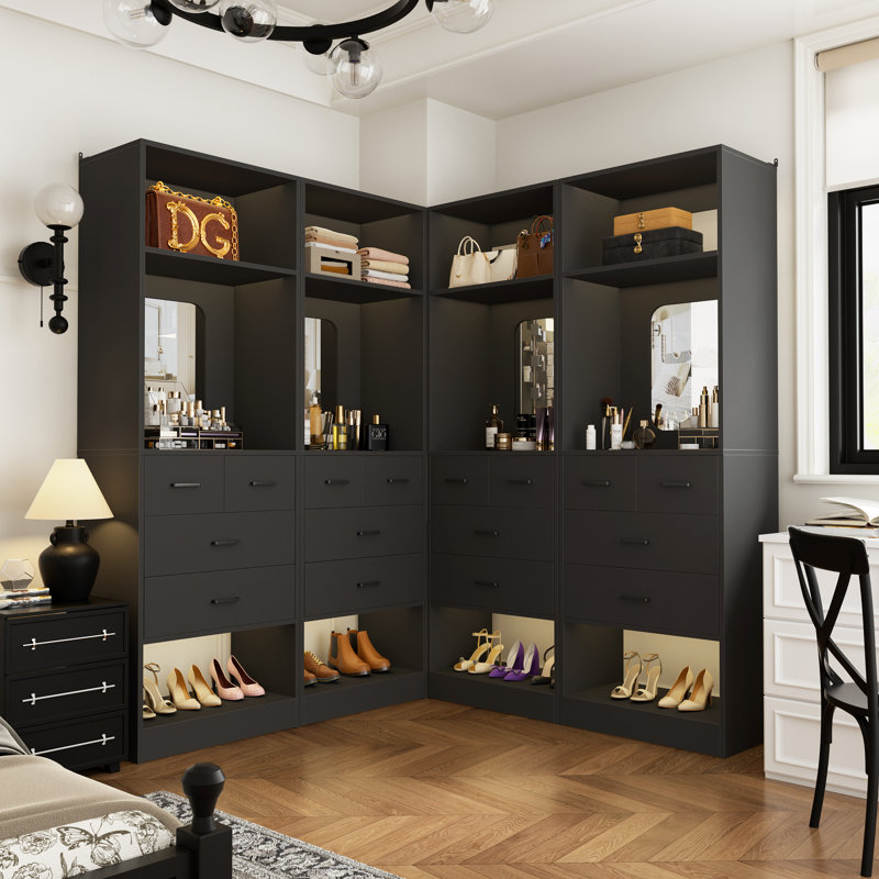 Système d'organisation en bois avec miroirs, Noir