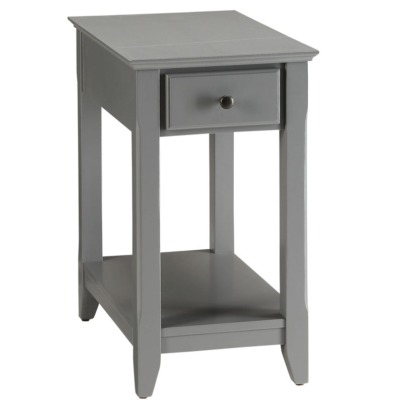 Table rectangulaire grise avec tablette ouverte en dessous du bas pour un pied de rangement inférieur
