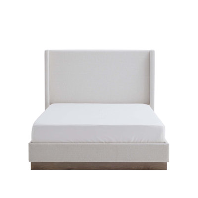 Lit à oreilles tapissier avec plateforme en bois, aucun sommier nécessaire, idéal pour un décor de chambre à coucher minimaliste et rustique