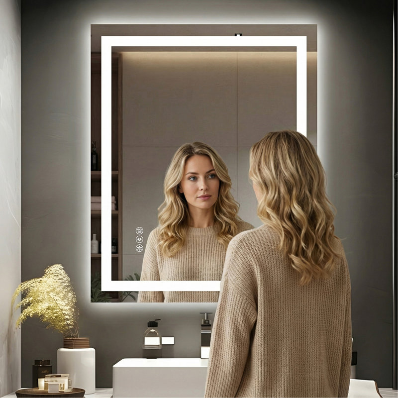 Miroir de salle de bain à DEL sans cadre 20 po x 28 po, miroir intelligent