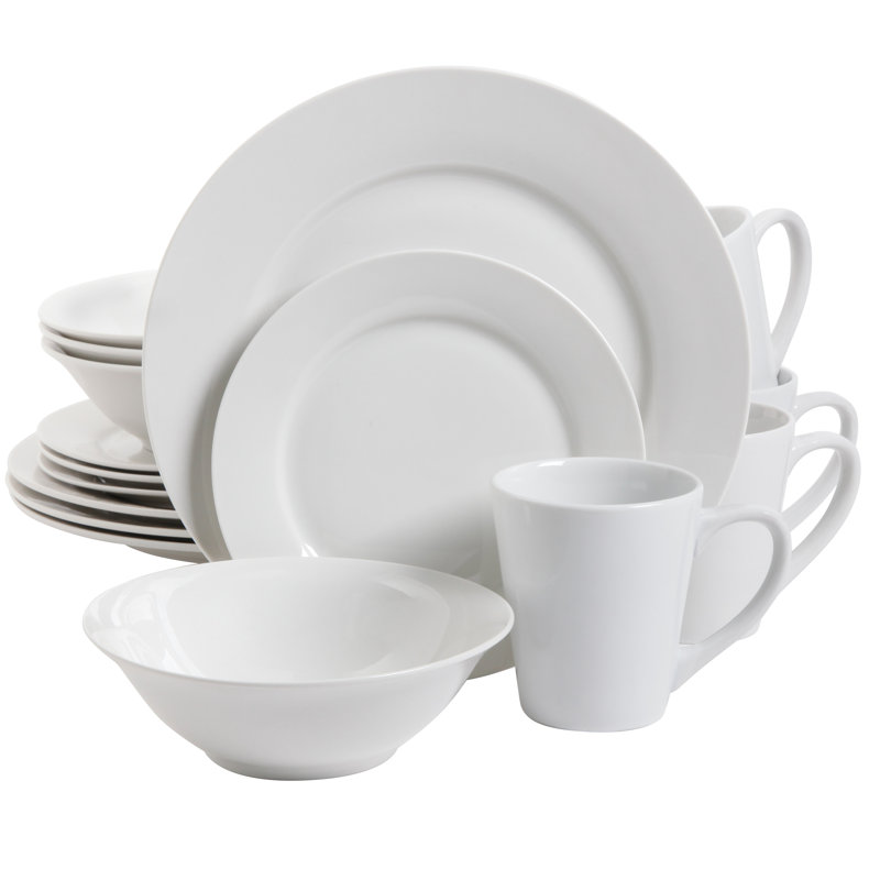 White Porcelain 16-Piece Dinnerware Set, Service for 4