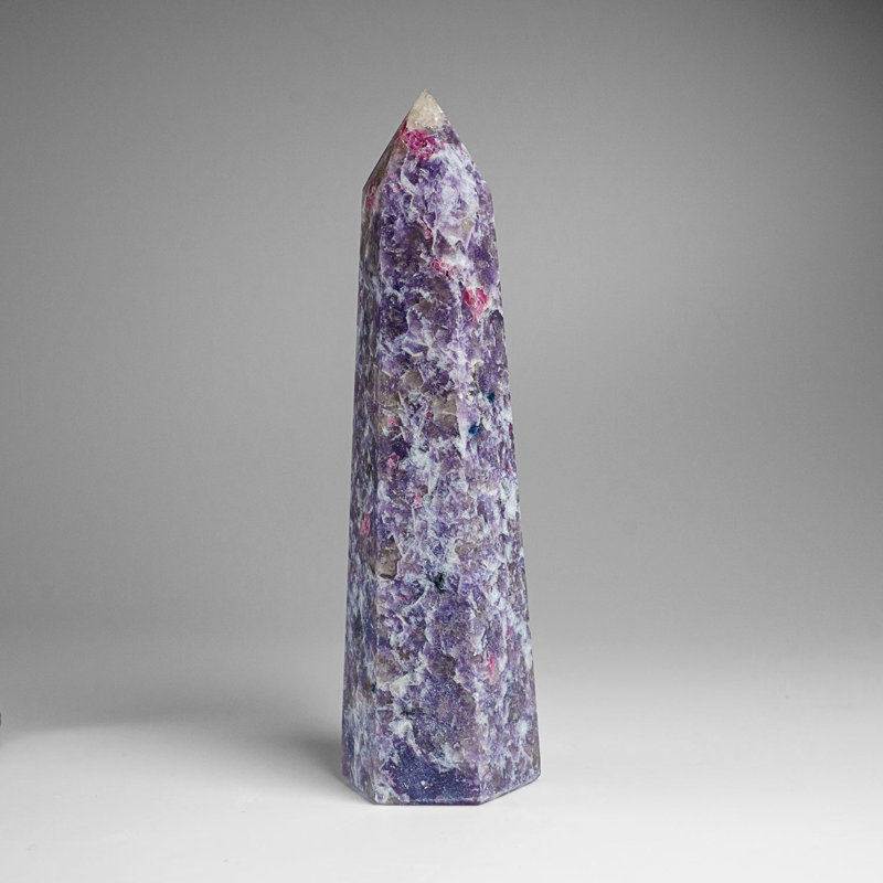 Genuine Polished Lepidolite Point from Madagascar (1.6 Lbs), Purple/Gray/Pink, 7.5" H x 2" W x 1.75" D