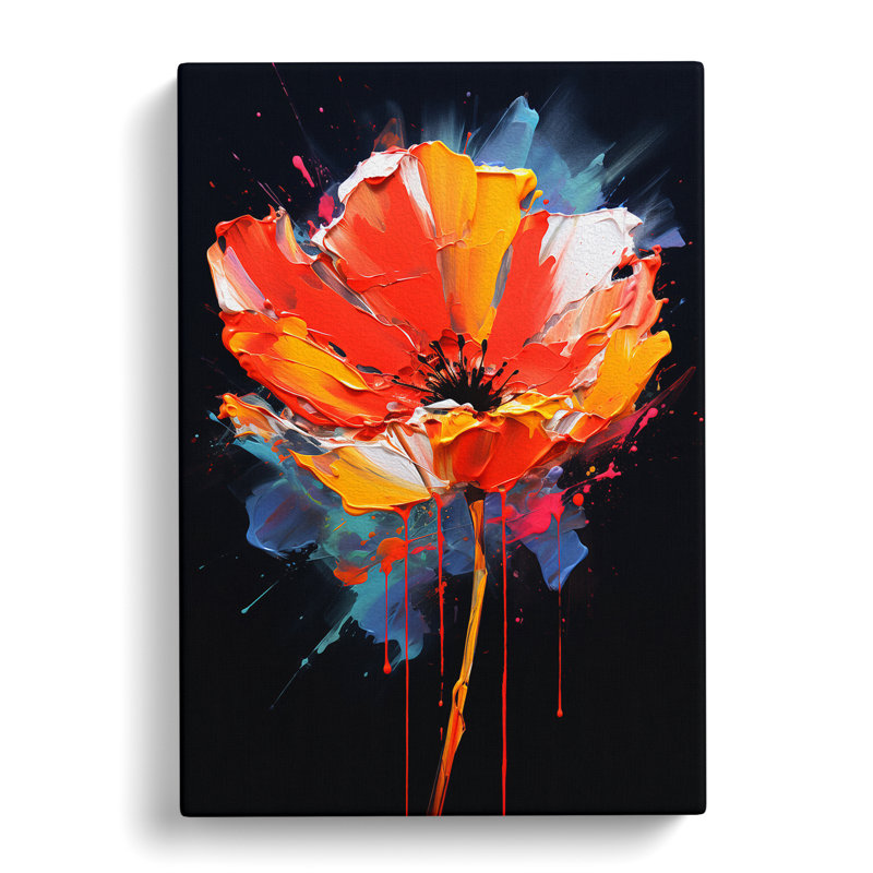 Poppy Flower Gestural No.2 - Wrapped Canvas, 50cm H x 35cm W x 3cm D