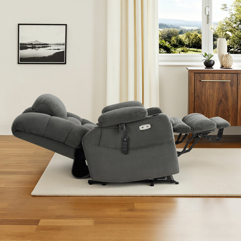 Fauteuil inclinable électrique à deux moteurs avec appui-tête réglable, massage par vibration et chauffage, Gris