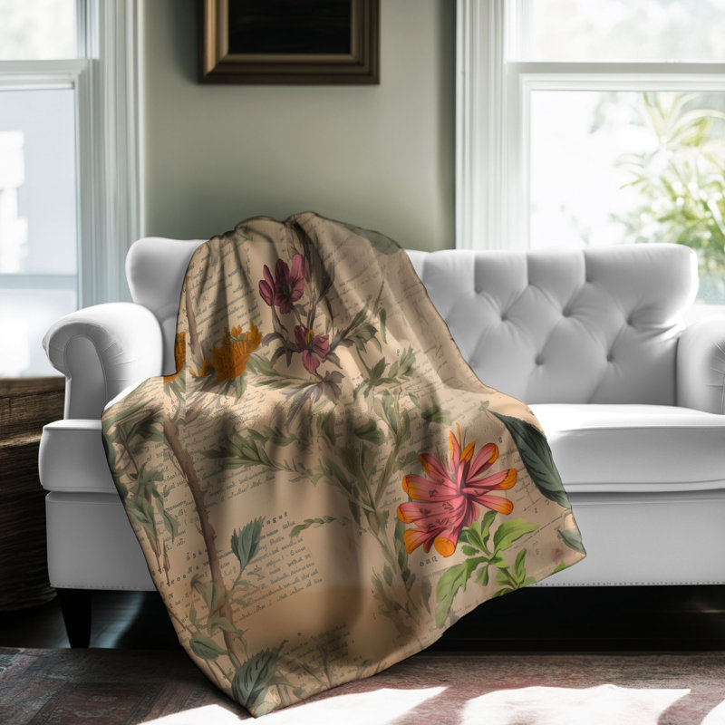 Botanical Paper Craft - 1 Piece Premium Sherpa Bla Throw Blanket, 50" W x 60" L