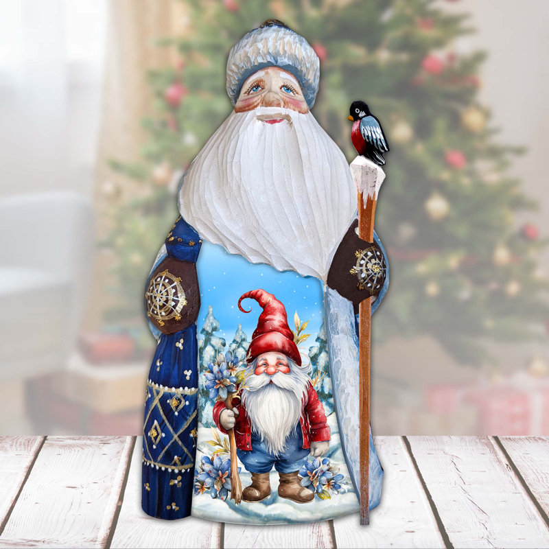 Flower Gnome Santa Wood Carved Masterpiece Figurine By G. Debrekht
