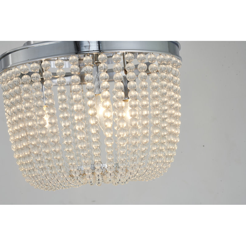 Transitional 3 Light Glass Bead Flush Mount, Chrome
