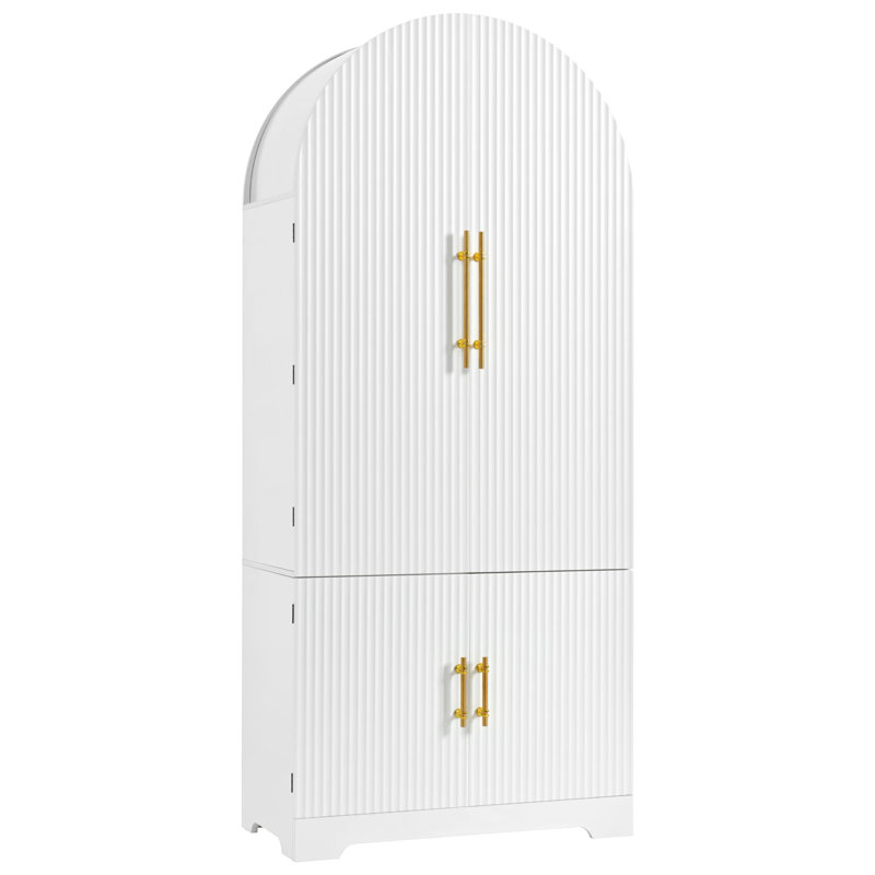 Armoire garde-manger arquée moderne avec tablettes de rangement réglables, MDF blanc
