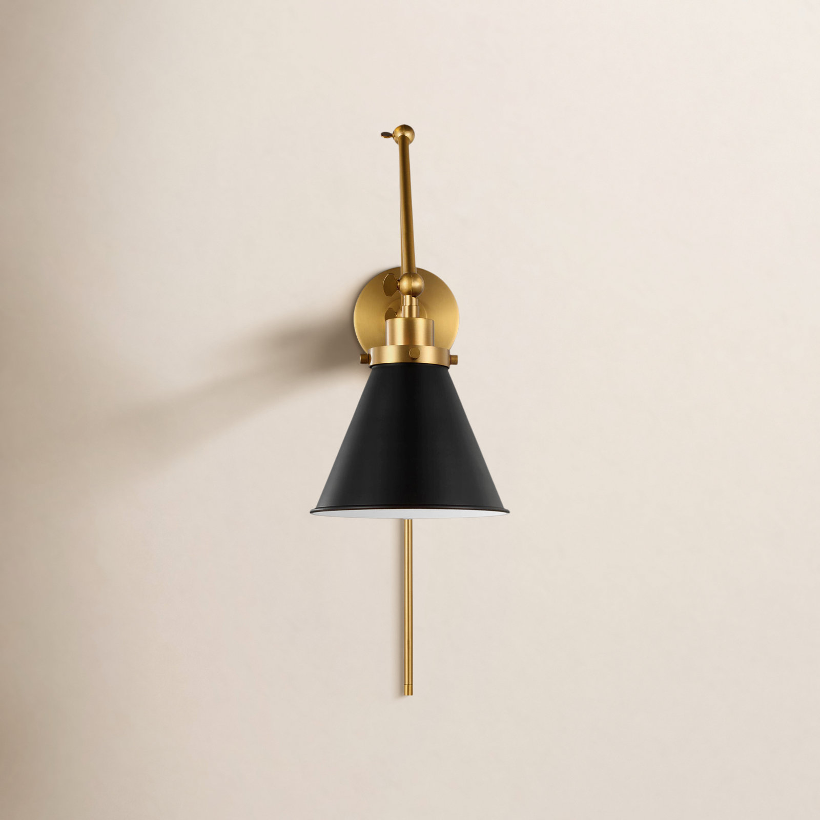 Single Light Dimmable Swing Arm Sconce, Gold, Black
