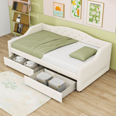 Twin XL Upholstered Daybed with Storage Drawers and LED Light by Ivy Bronx