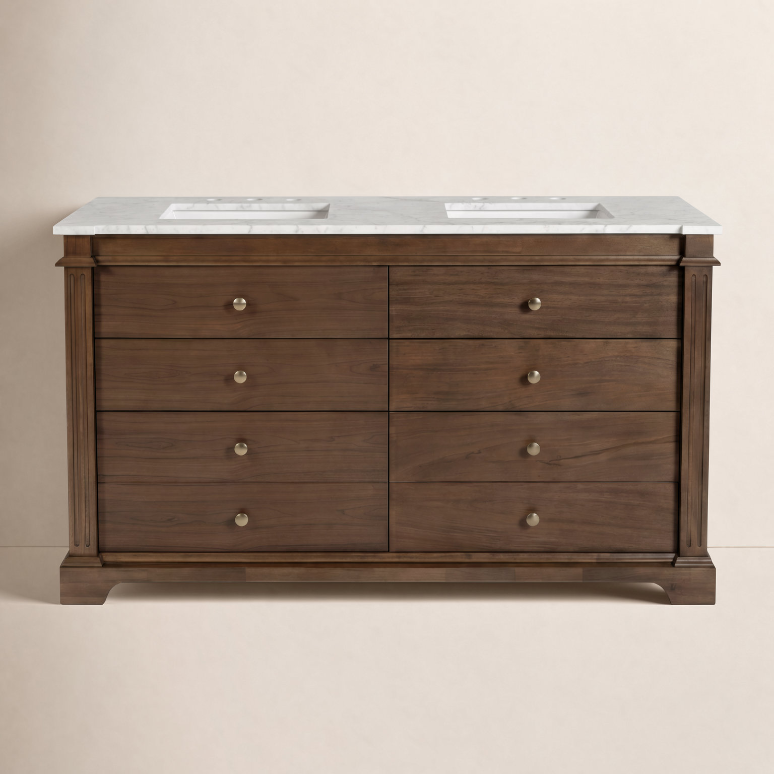 Garza 60" Carrara Marble Double Bathroom Vanity, Walnut Brown