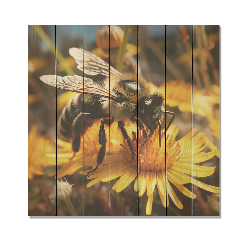 Bourdon Pollen Fuzzy Buzz - abeille sur bois, H 15 po x l 15 po