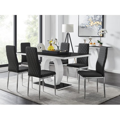 Scottsmoor Modern High Gloss Halo 6 Seater Dining Table Set with Luxury Faux Leather Dining Chairs