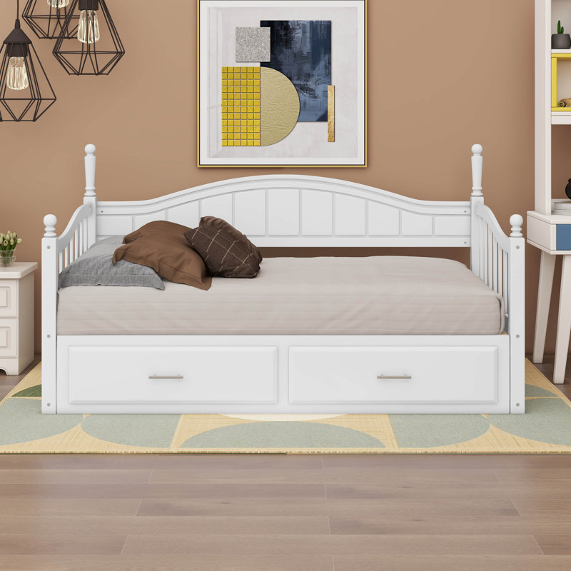 Lit de jour extensible avec deux tiroirs de rangement Charnisha, Blanc