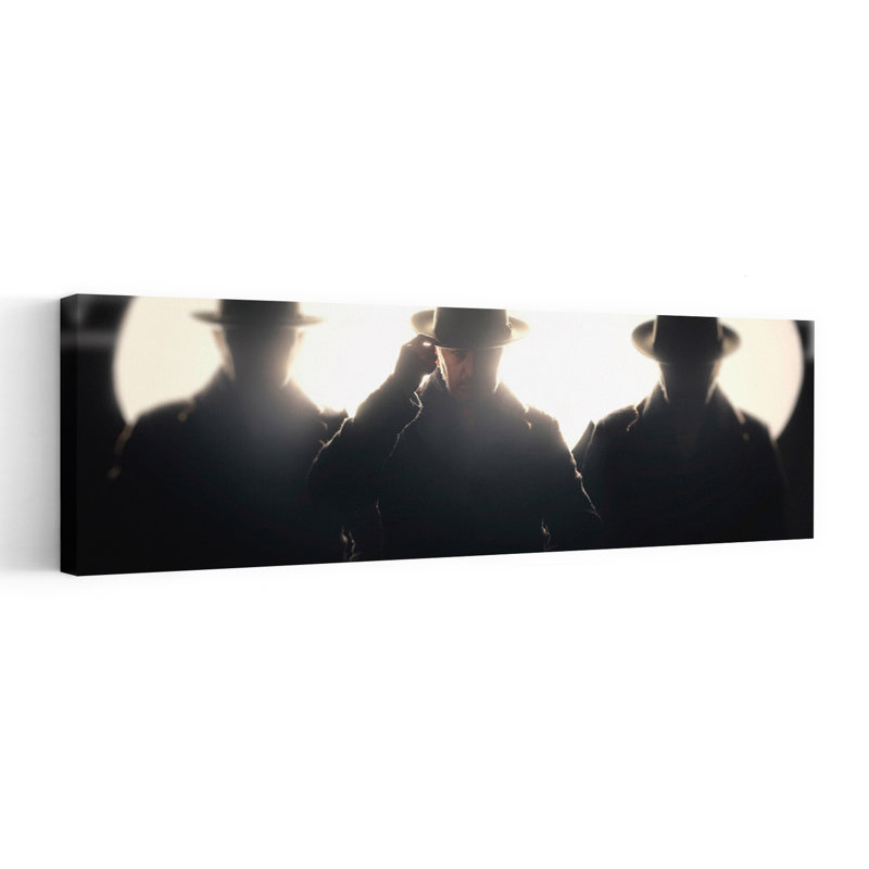 «Three Men In Fedoras», art mural rétro classique dramatique, H 12 po x l 36 po