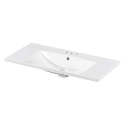 36-inch White Resin Bathroom Vanity Top with 3-Faucet Holes