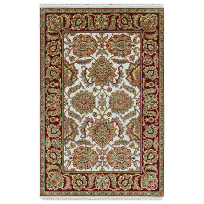 Tapis ivoire et rouge noué à la main de haute qualité Trinity