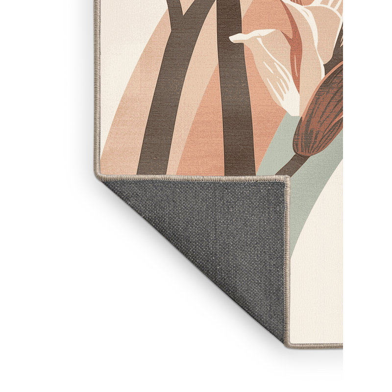 Tapis beige moelleux moelleux à motif éclectique Amaryllis, Carré 7 pi