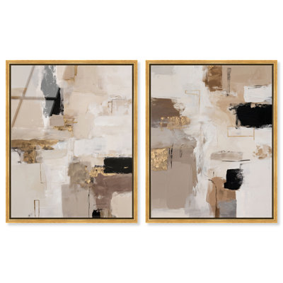 "Neutral Blocks IV" et "Ashen", ensemble de décorations murales encadrées dorées par Art Remedy, cadre doré, 24 x 30