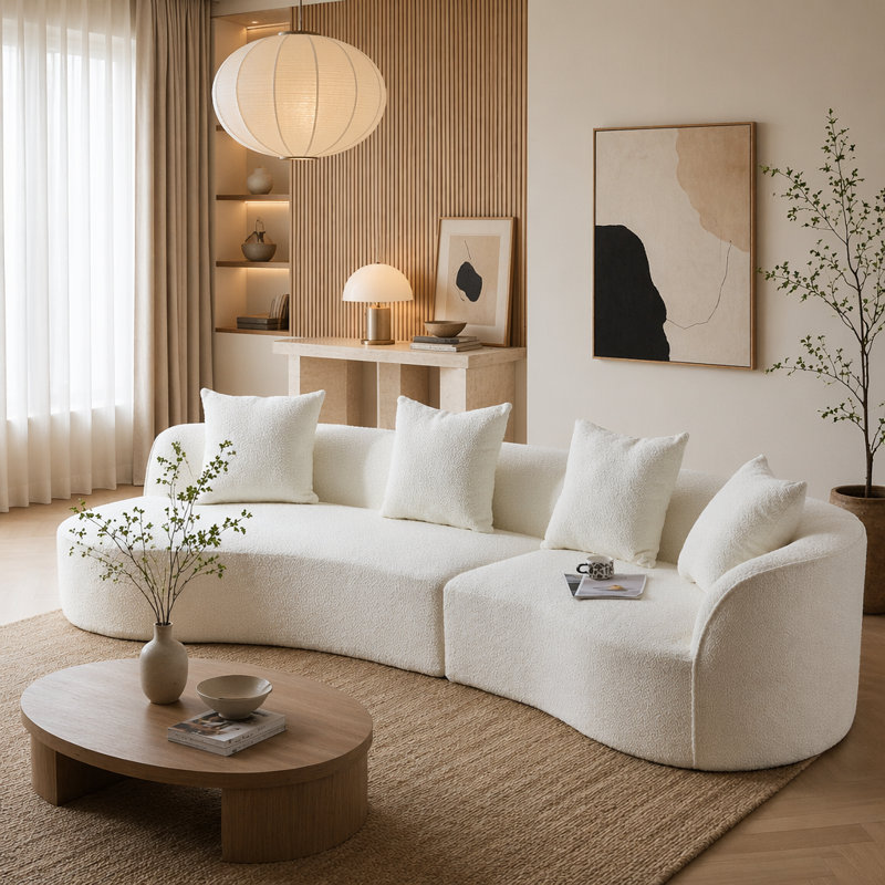 Canapé modulaire courbé de 126 po, Beige bouclé