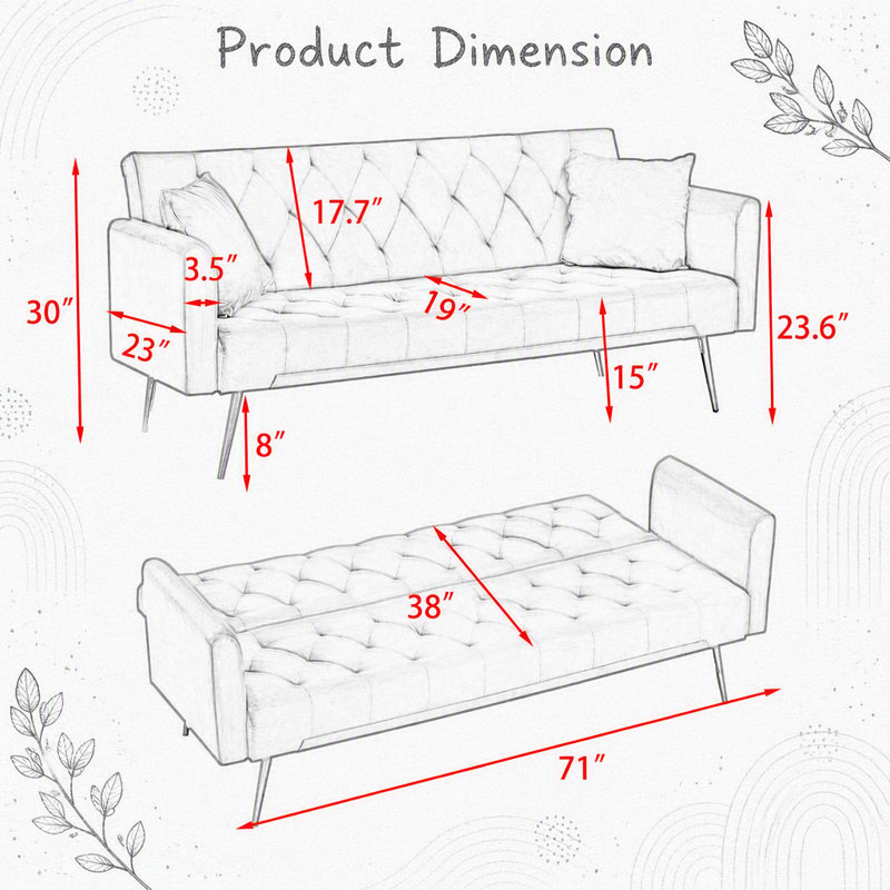 Canapé-lit double convertible pliant pour salon Eta, Velours rose