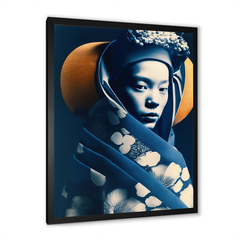 Bickler Avant Garde, modèle en or et bleu rétro I sur toile, H 32 po x l 16 po x P 1 po, Cadre photo noir