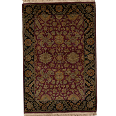 Tapis rouge et noir noué à la main de haute qualité