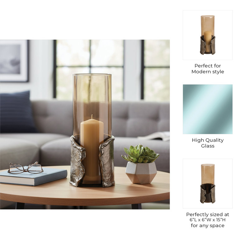 Sagebrook Home 12" Maputo Medium Candle Holder Glass, Brown, 15" H x 6" W x 6" D
