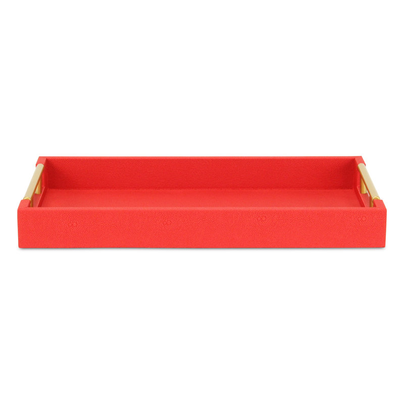 Plateau de service rectangulaire en faux chagrin fini à la main Baidy, Rouge