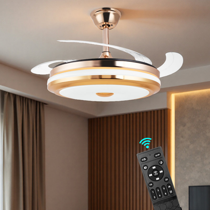 Ventilateur de plafond rétractable avec lumière DEL et télécommande