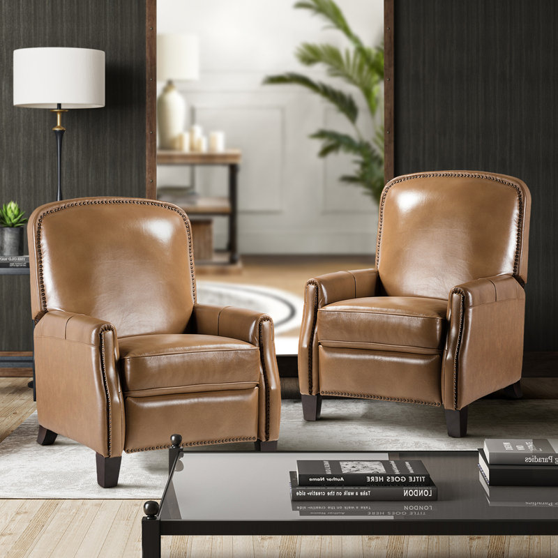 Glen Ellyn 30" Wide Genuine Leather Manual Club Recliner, Camel Top Grain Leather