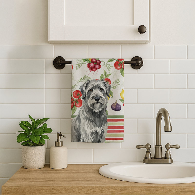Gray Briard Vegetables Kitchen Towel, Gray Briard