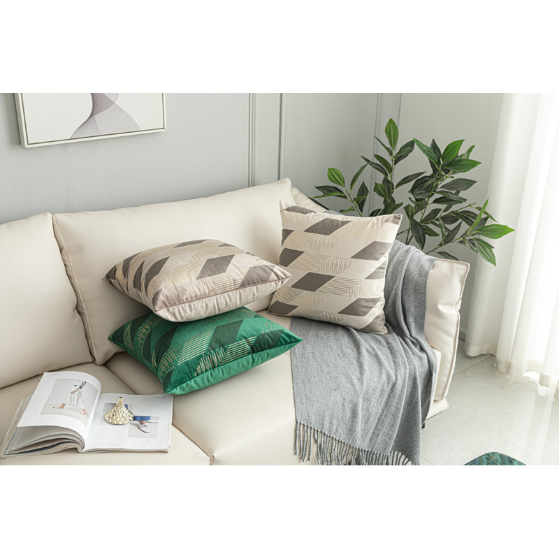 Gold Velvet Square Pillow Cover, Ivory