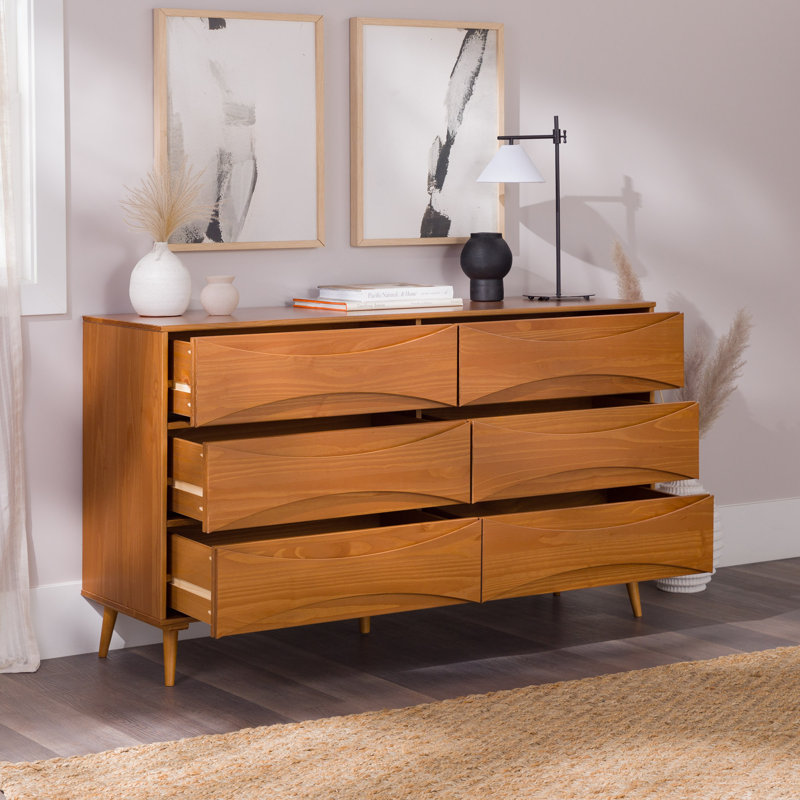 Amoakuh 6 Drawer Solid Wood Double Dresser, Caramel