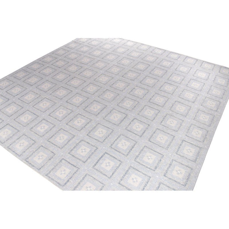 Scandinavian Silk Geometric Area Rug, Rectangle 8' x 10'