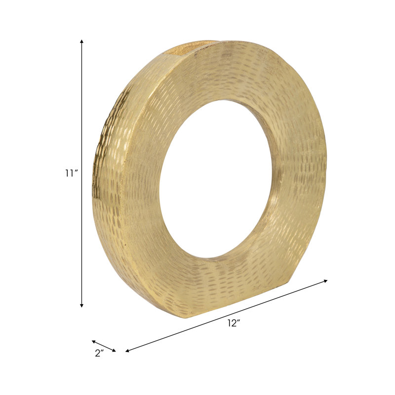 Aluminum Vase with Circular Cut-Out Design and Textured Surface., Gold, 11" H x 12" W x 2.25" D
