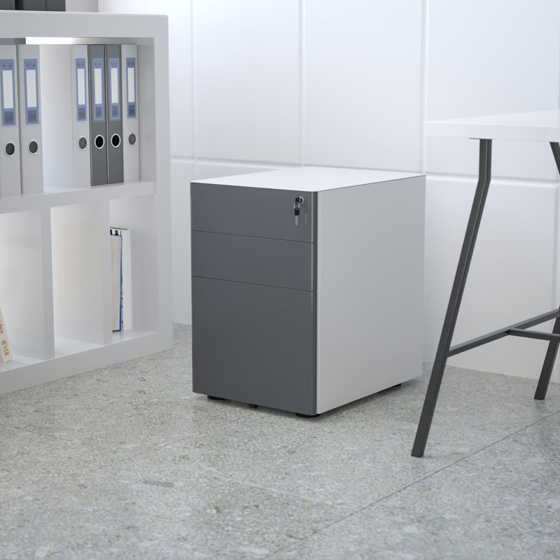 Stephana 3-Drawer Locking Mobile Vertical Filing Cabinet, White/Charcoal