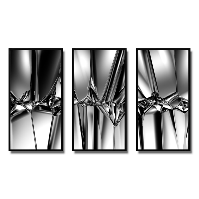 Ensemble de 3 reproductions d'art sur toile abstraites encadrées, Noir, H 32 po x l 48 po