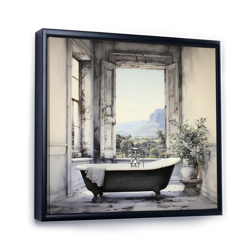 Bath Monochrome Of Tranquility I - Laundry Canvas Prints, Black Floater Framed, 24" H x 24" W x 1" D