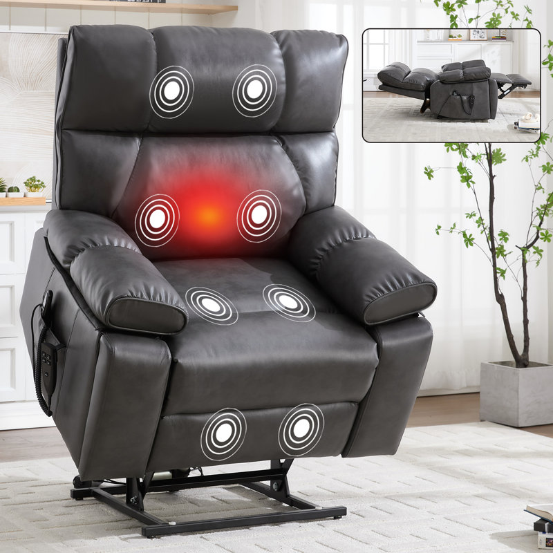 Leatheraire Heat Massage Dual Motor Infinite Position Up To 350 LBS Large Electric Power Lift Recliners, Gray